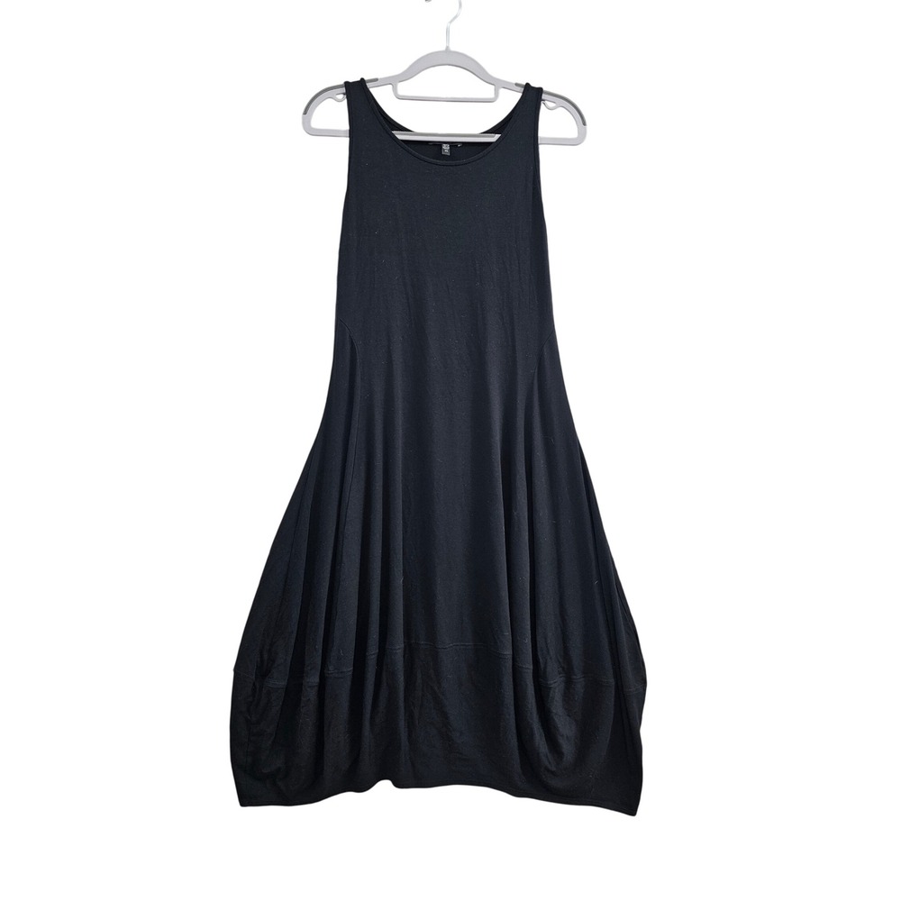 Eileen Fisher Lantern Dress Women XS Black Rayon Lycra Sleeveless Midi Lagenlook